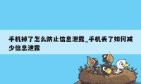 手机掉了怎么防止信息泄露_手机丢了如何减少信息泄露