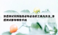 渗透测试实践指南必知必会的工具与方法_渗透测试都有哪些手段