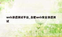 web渗透测试平台_合肥web安全渗透测试