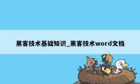 黑客技术基础知识_黑客技术word文档