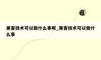 黑客技术可以做什么事呢_黑客技术可以做什么事